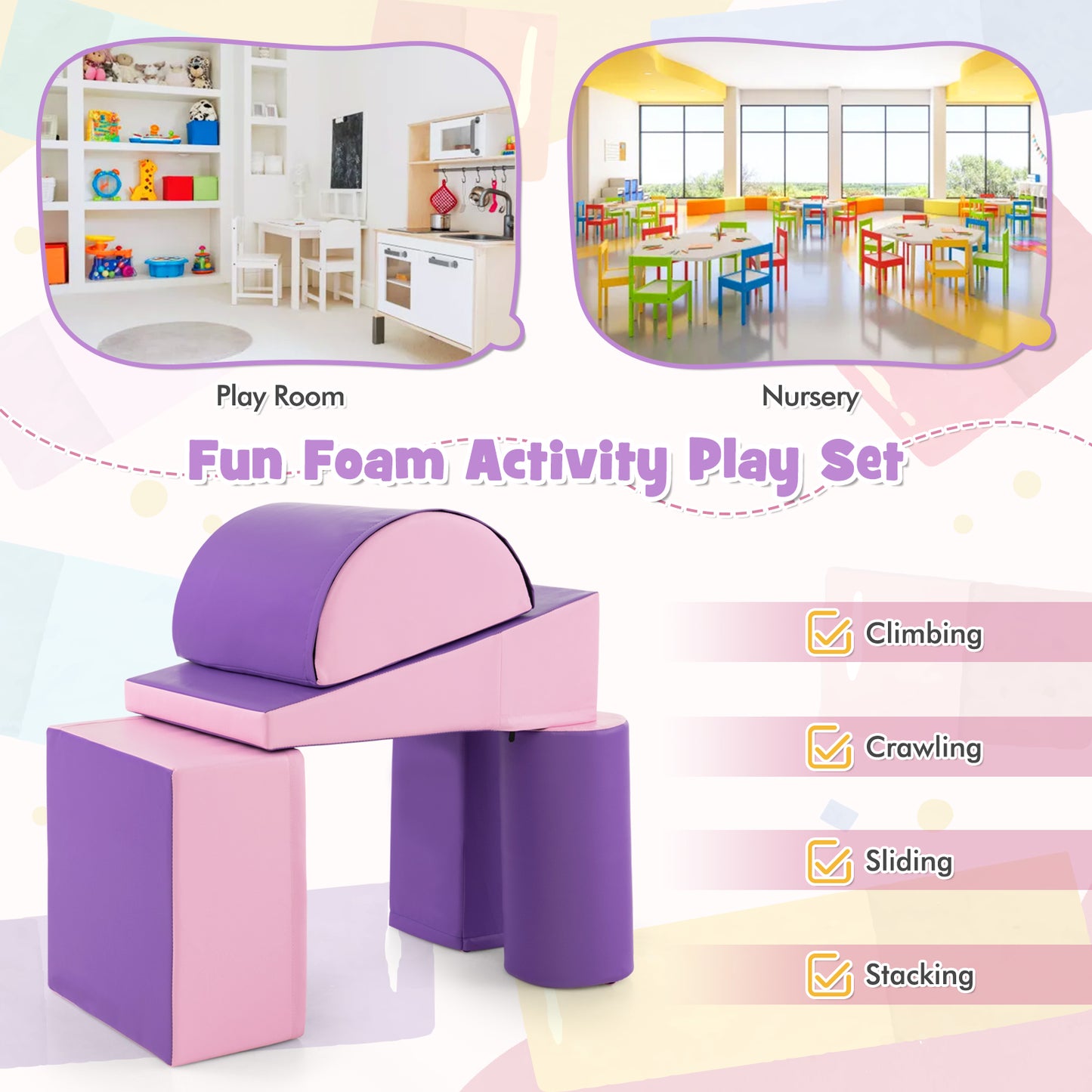 5-Piece Soft Waterproof Kids Climb & Crawl Activity Playset-Purple
