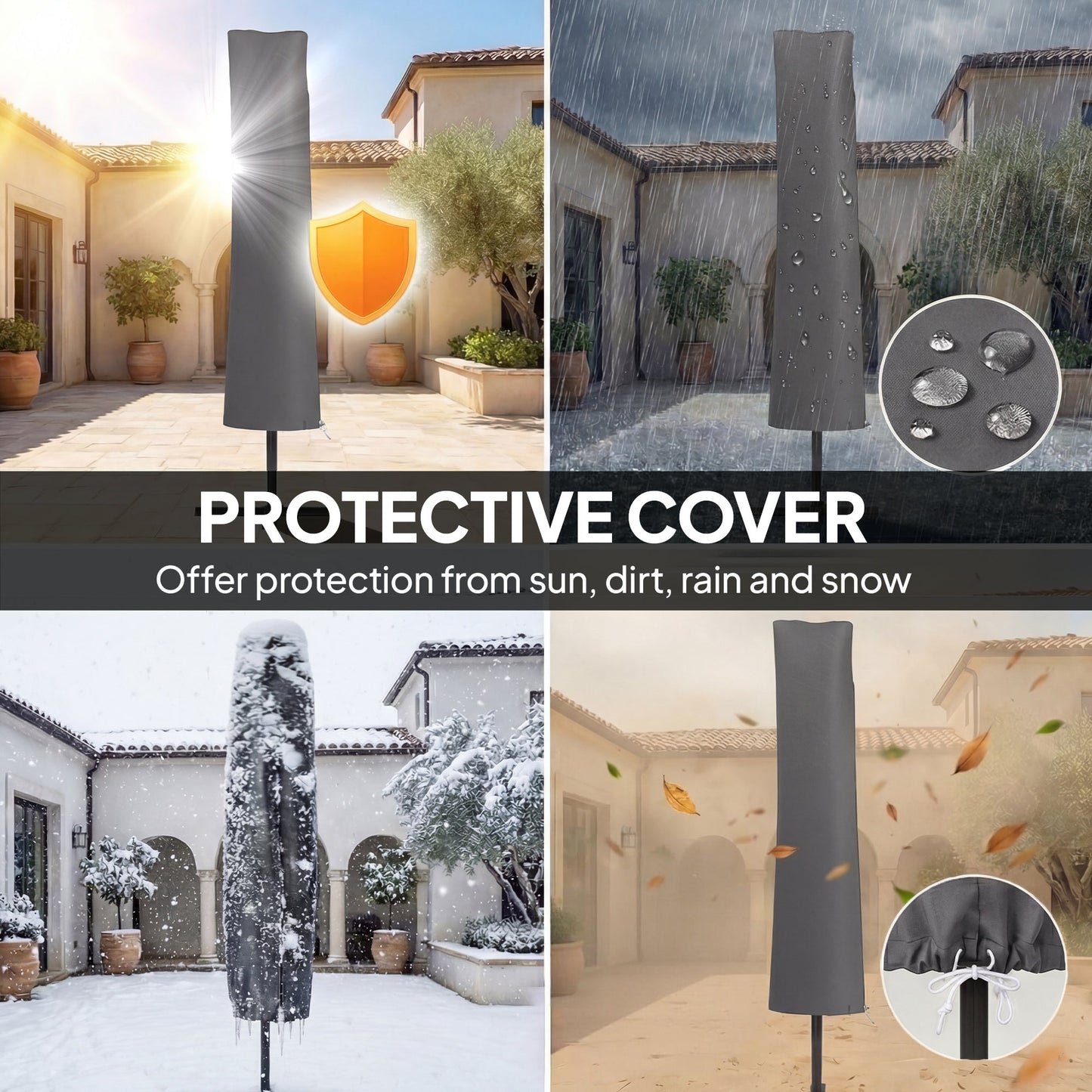 Outsunny 3 x 3 m Garden Cantilever Parasol w/ Light, Cover, UPF50+ Patio Umbrella w/ Wind Protection, 360 degrees Rotation, Dark Grey