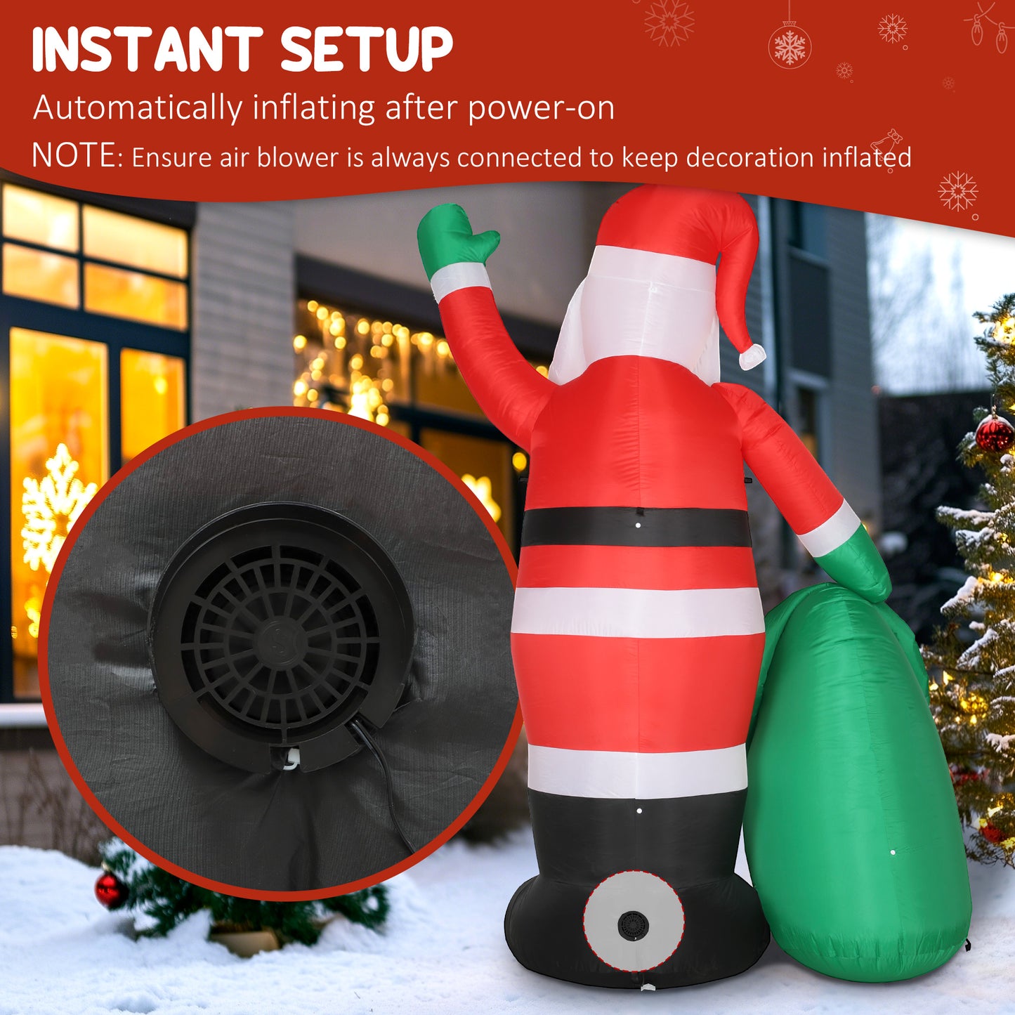 Outsunny 9ft/275 cm Christmas Inflatable Santa with Bear Sack, Giant Christmas Blow Up Decoration with Built-in LED Lights for Garden, Indoor Outdoor Home Decor