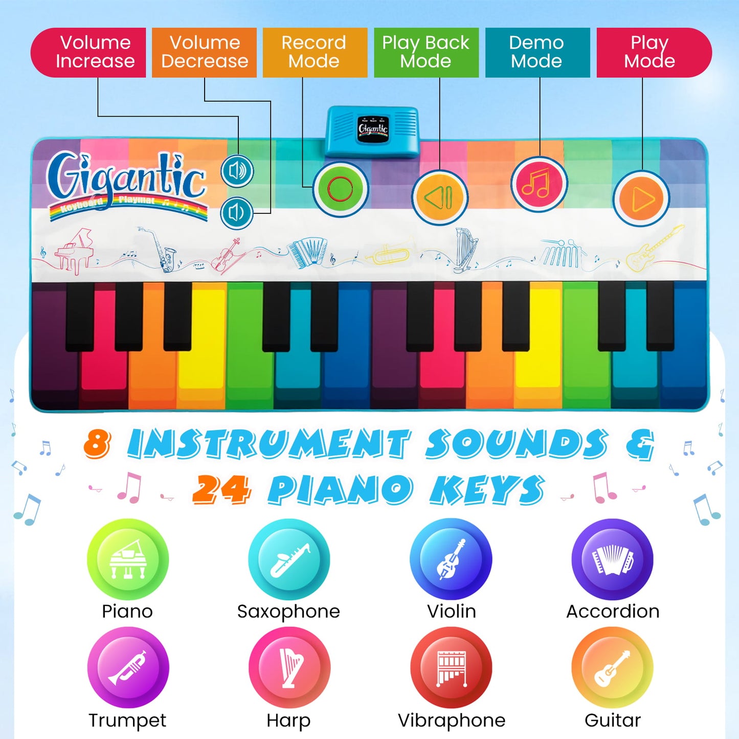 Floor Piano Dance Mat with 8 Instrument Sounds and Built-in Music-M