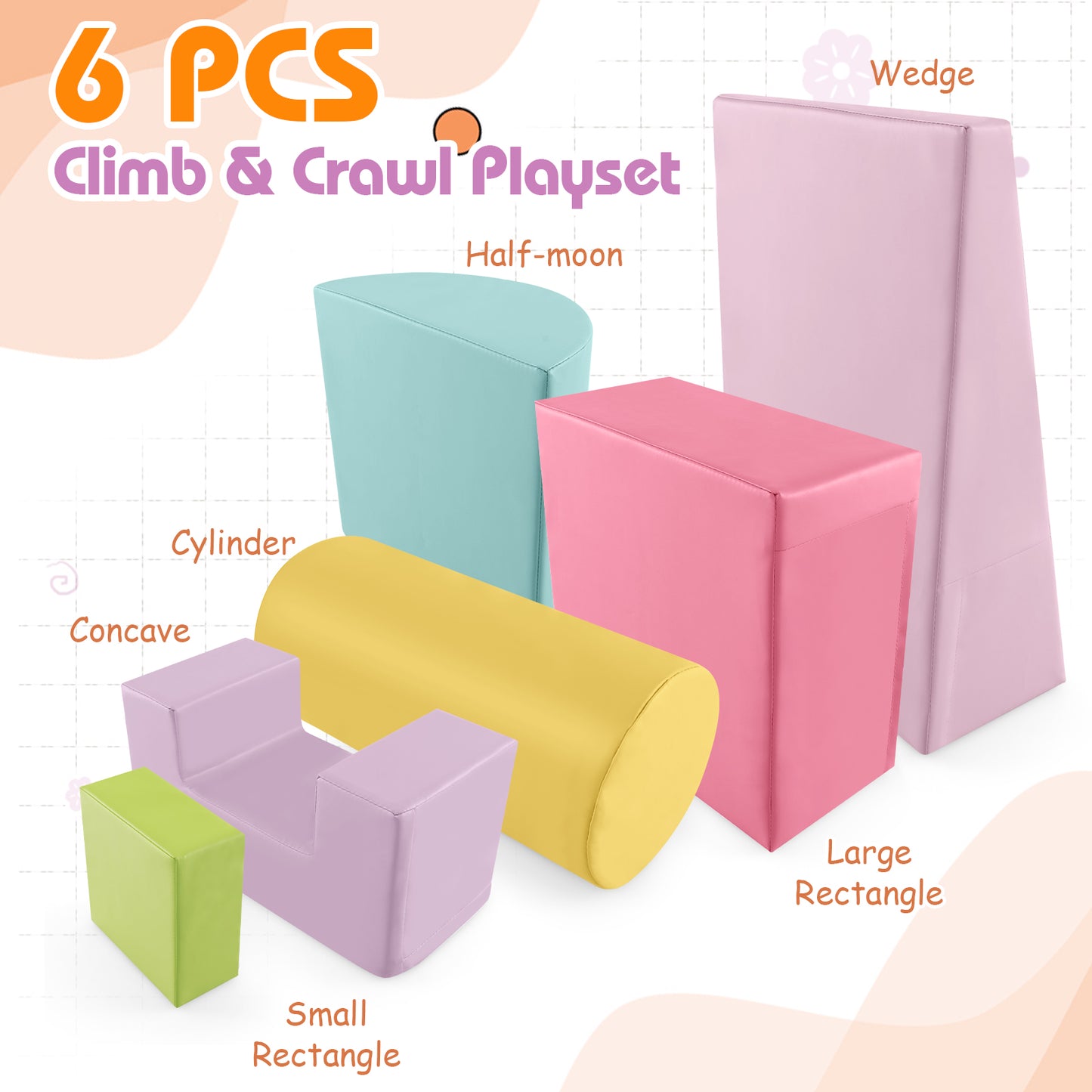 Foam Climbing Blocks with PU Cover for Toddlers 1-3-Macaron Pink