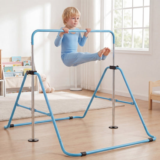 Folding Gymnastics Bar for Kids Height Adjustable Horizontal Kip Training Bar-Blue