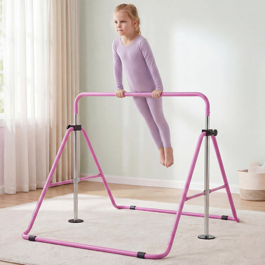 Folding Gymnastics Bar for Kids Height Adjustable Horizontal Kip Training Bar-Purple
