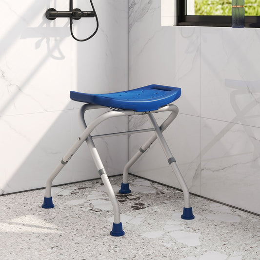 Folding Portable Shower Seat with Adjustable Height for Bathroom-Blue