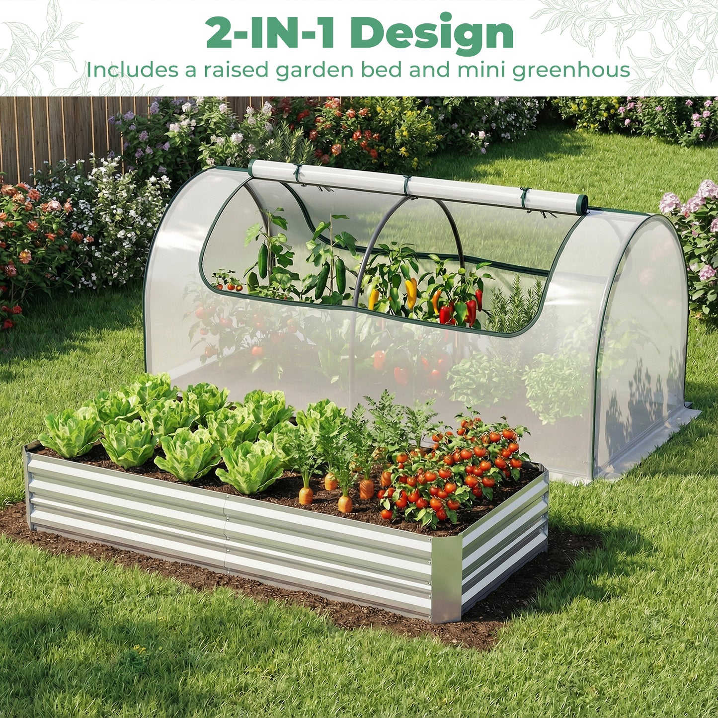 Galvanized Raised Garden Bed with Cover and 2 Roll-up Doors