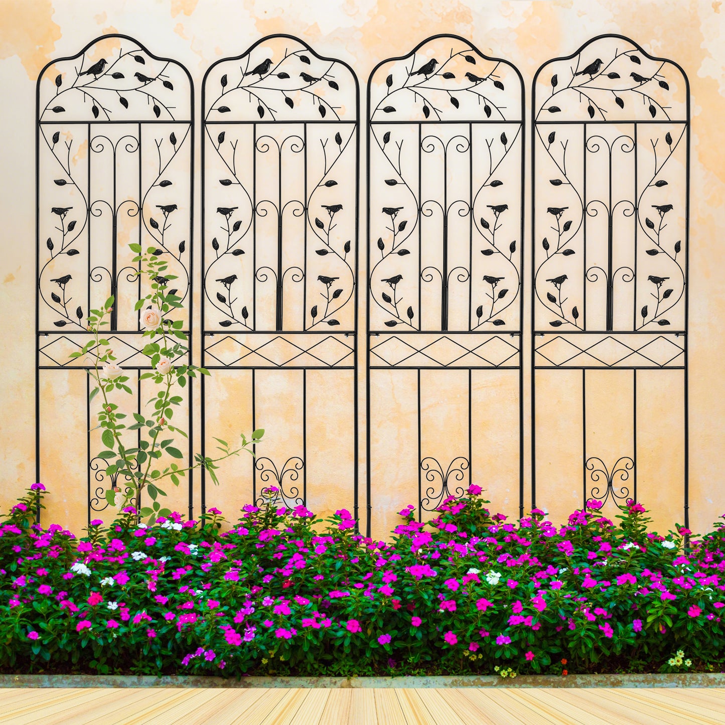 Garden Trellis with Foldable Shelf and Anti-Tipping Device-Black-1 Pack