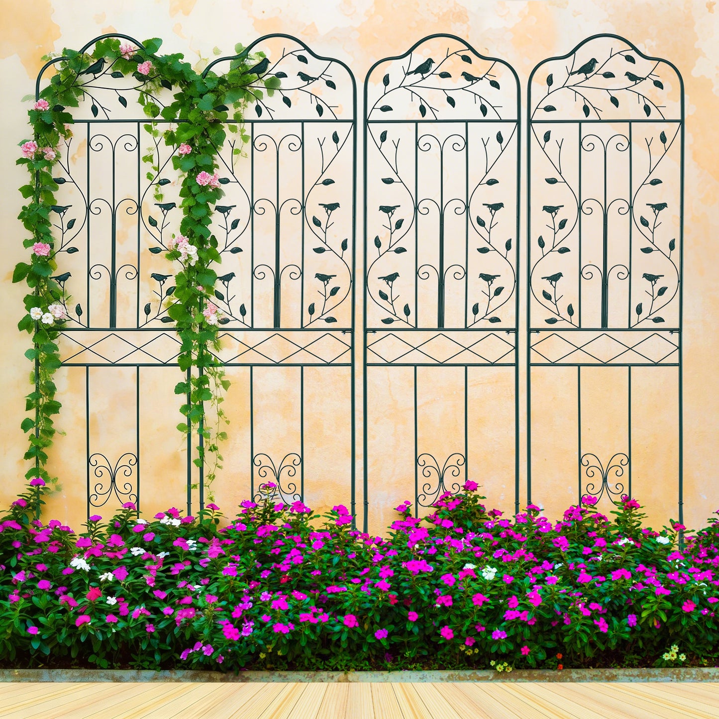 Garden Trellis with Foldable Shelf and Anti-Tipping Device-Dark Green-1 Pack