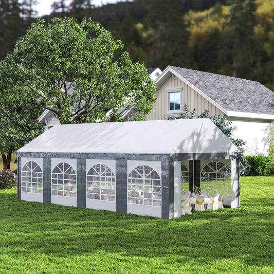 Outsunny 8m x 4m Marquee Gazebo with Sides, Level 4 Wind Protection & Waterproof, Light Grey