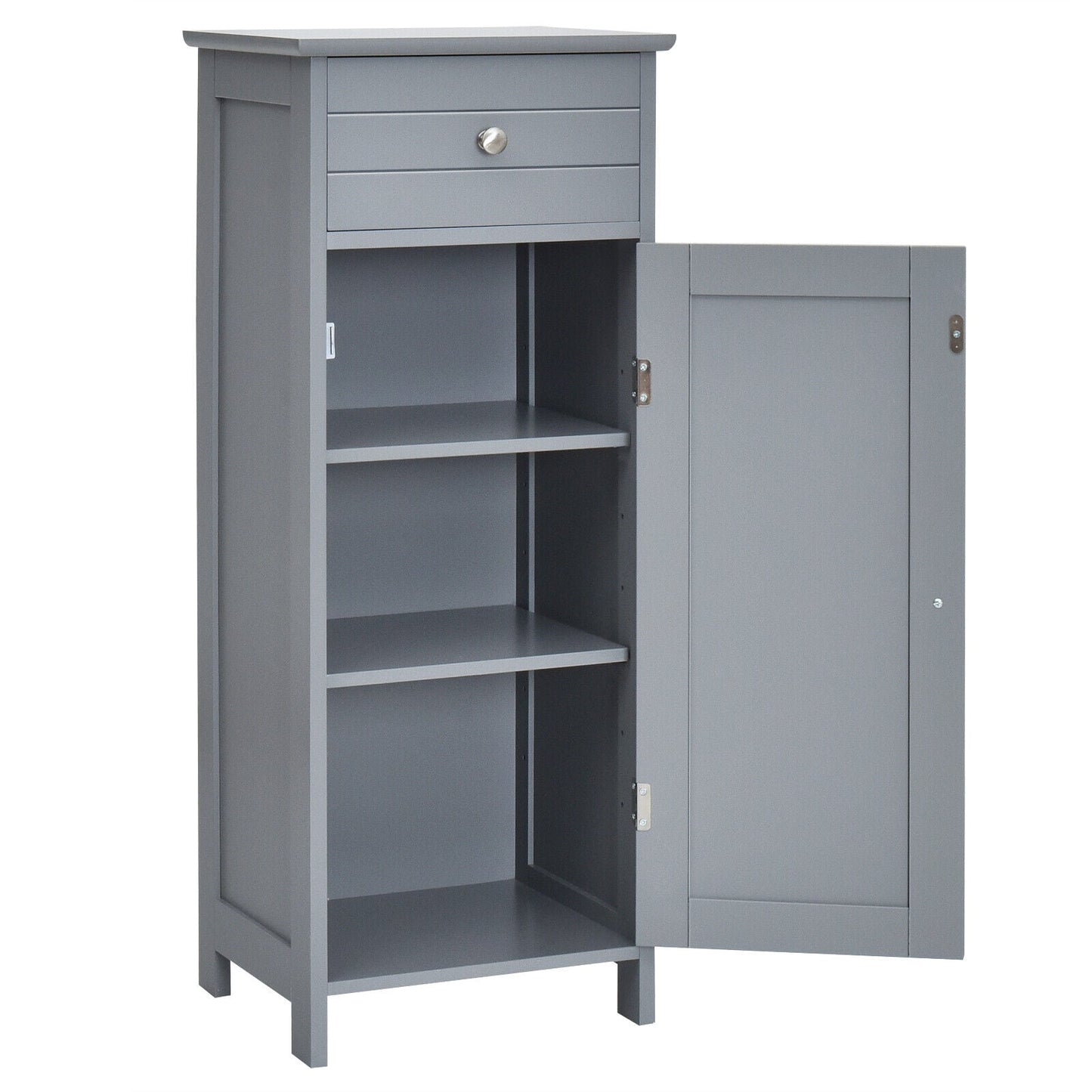 1-Door Freestanding Bathroom Storage Cabinet with Drawer and Adjustable Shelves-Grey