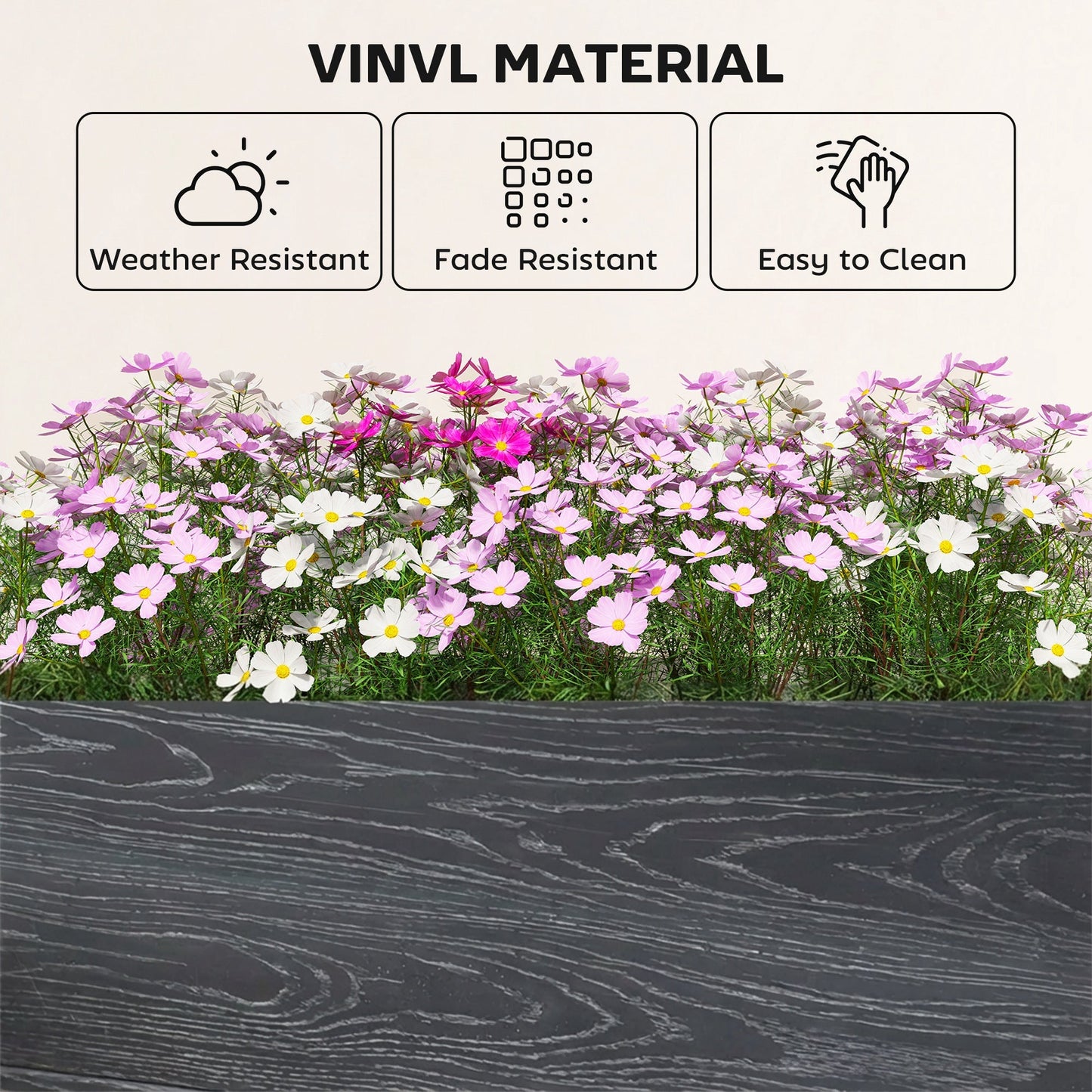 Outsunny Vinyl Raised Garden Bed Kit, 2 x 2 x 1ft Modular Elevated Garden Box with Slotting Legs and Open Bottom, Dark Grey