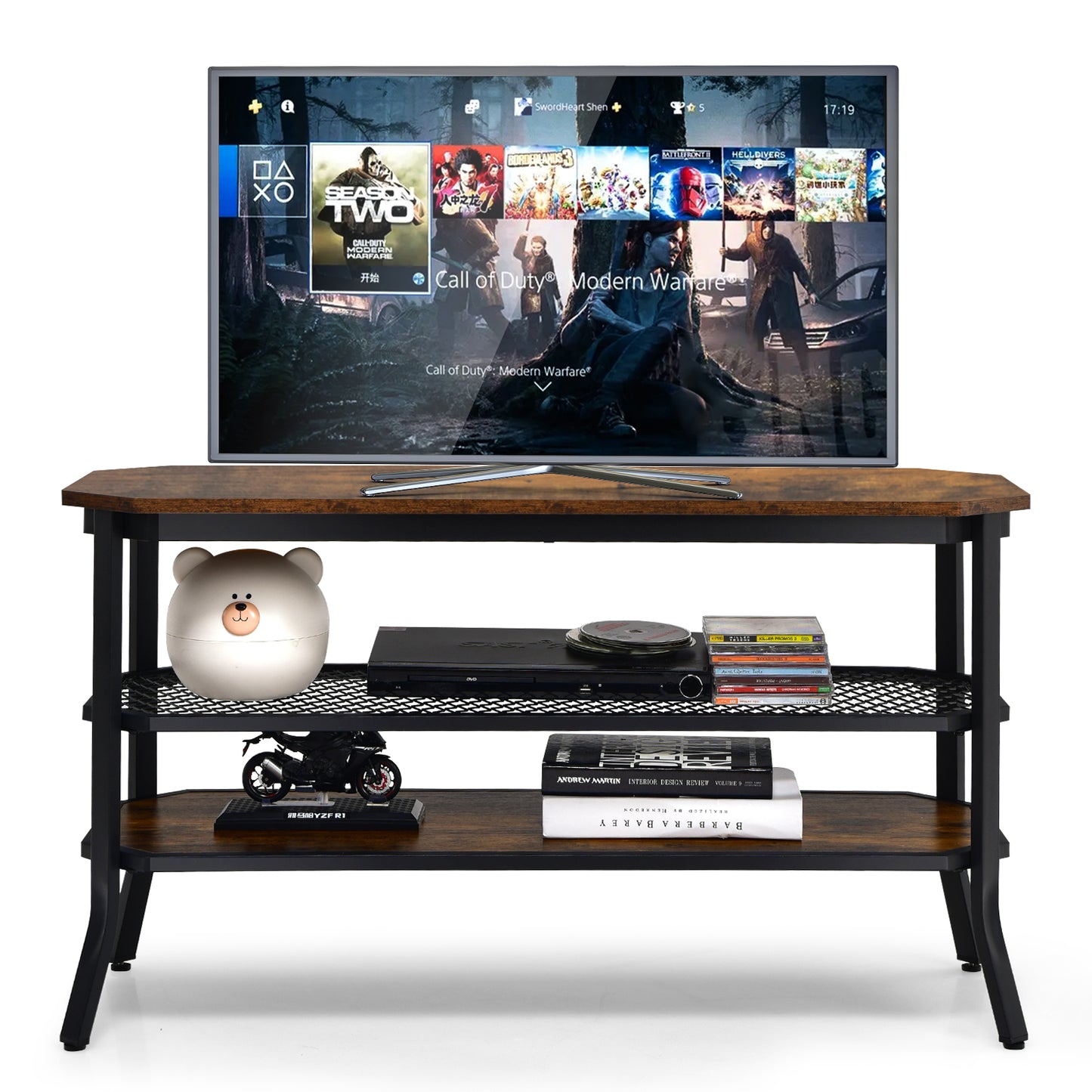 Industrial TV Stand for TVs up to 46 Inch-Rustic Brown