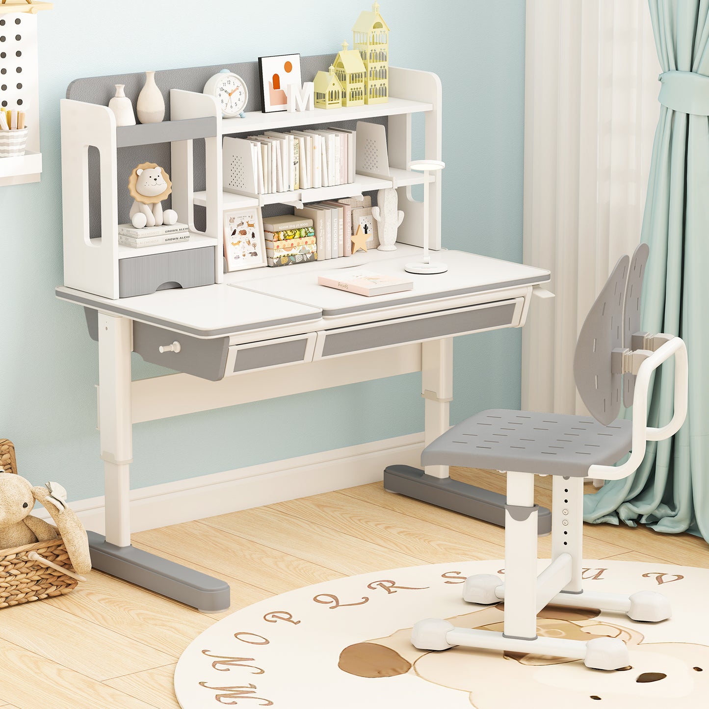 Height-adjustable Kid’s Desk Chair with Double Back Support and Breathable Seat-Grey