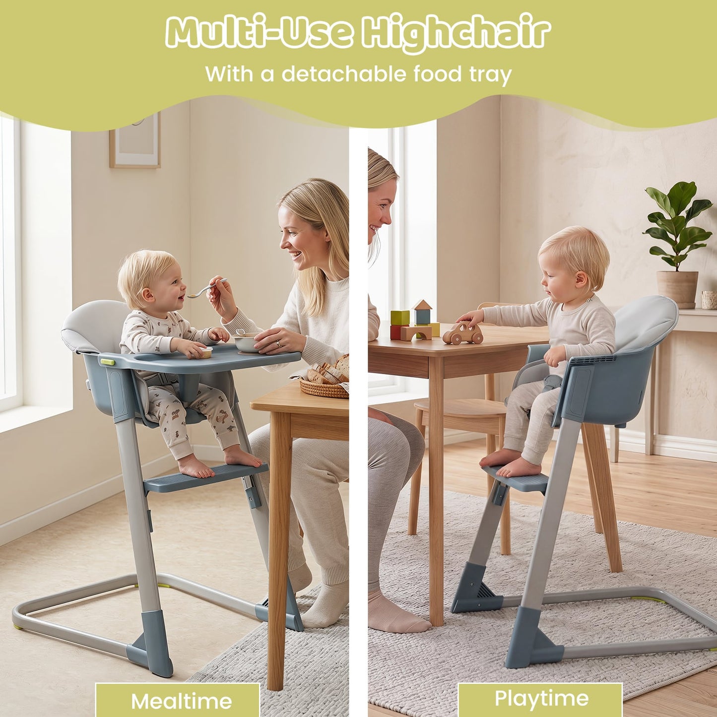 High Chair with Detachable Tray and Waterproof Cushion for 6-36 Months-Grey
