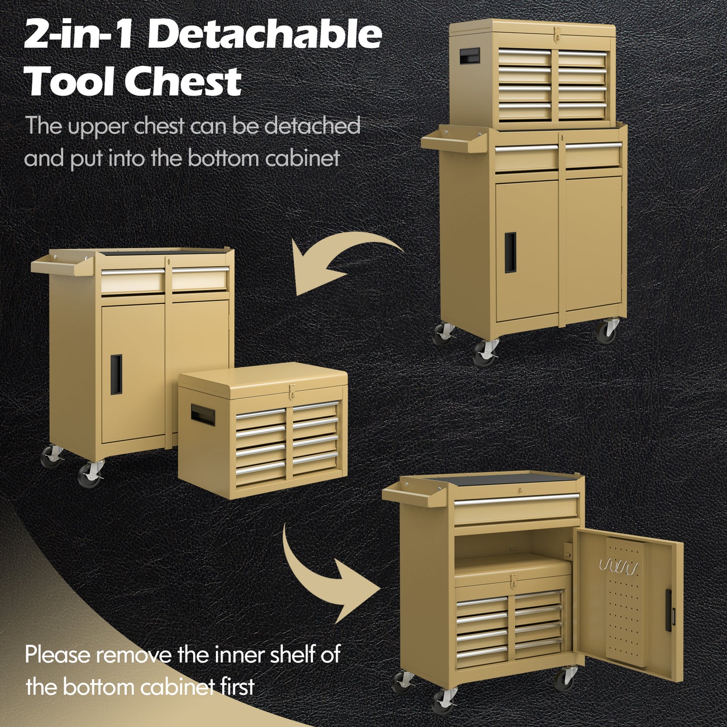High Capacity Tool Storage Cabinet with Lockable Wheels-Yellow