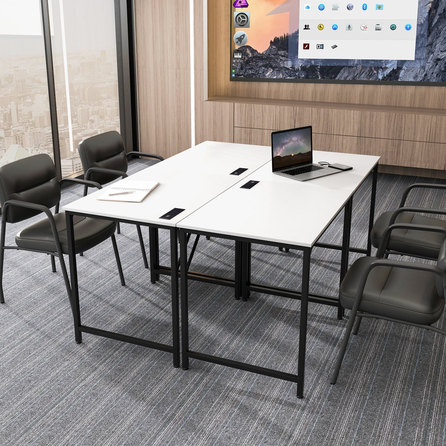 Home Office Desk with Charging Station and Storage Bag-White