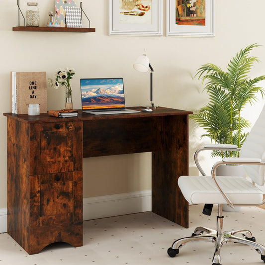 Home Office Writing Desk with 2 Drawers-Rustic Brown