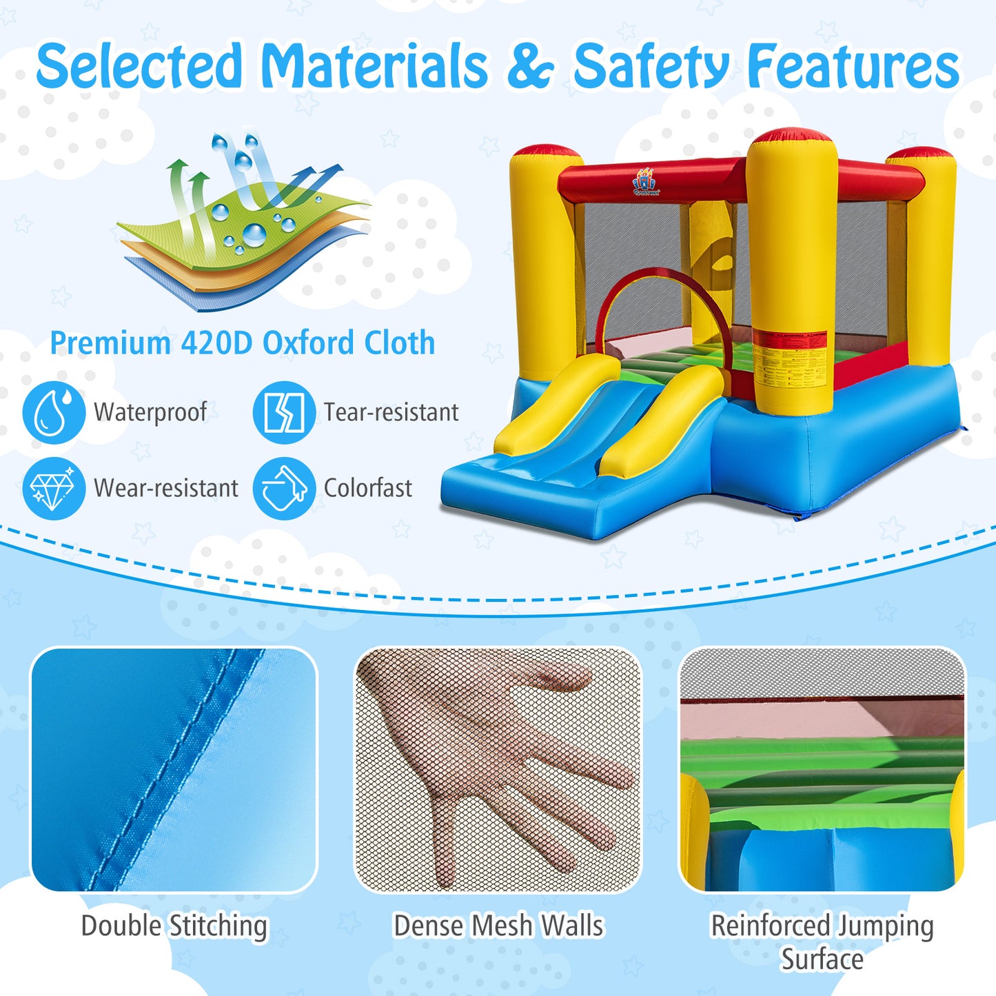 Inflatable Bounce House Kids Castle Slide Bouncer with Basketball Rim Indoor Outdoor Jumping Castle