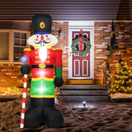 2.4M Inflatable Christmas Nutcracker Soldier with 3 LED Lights and Candy Scepter