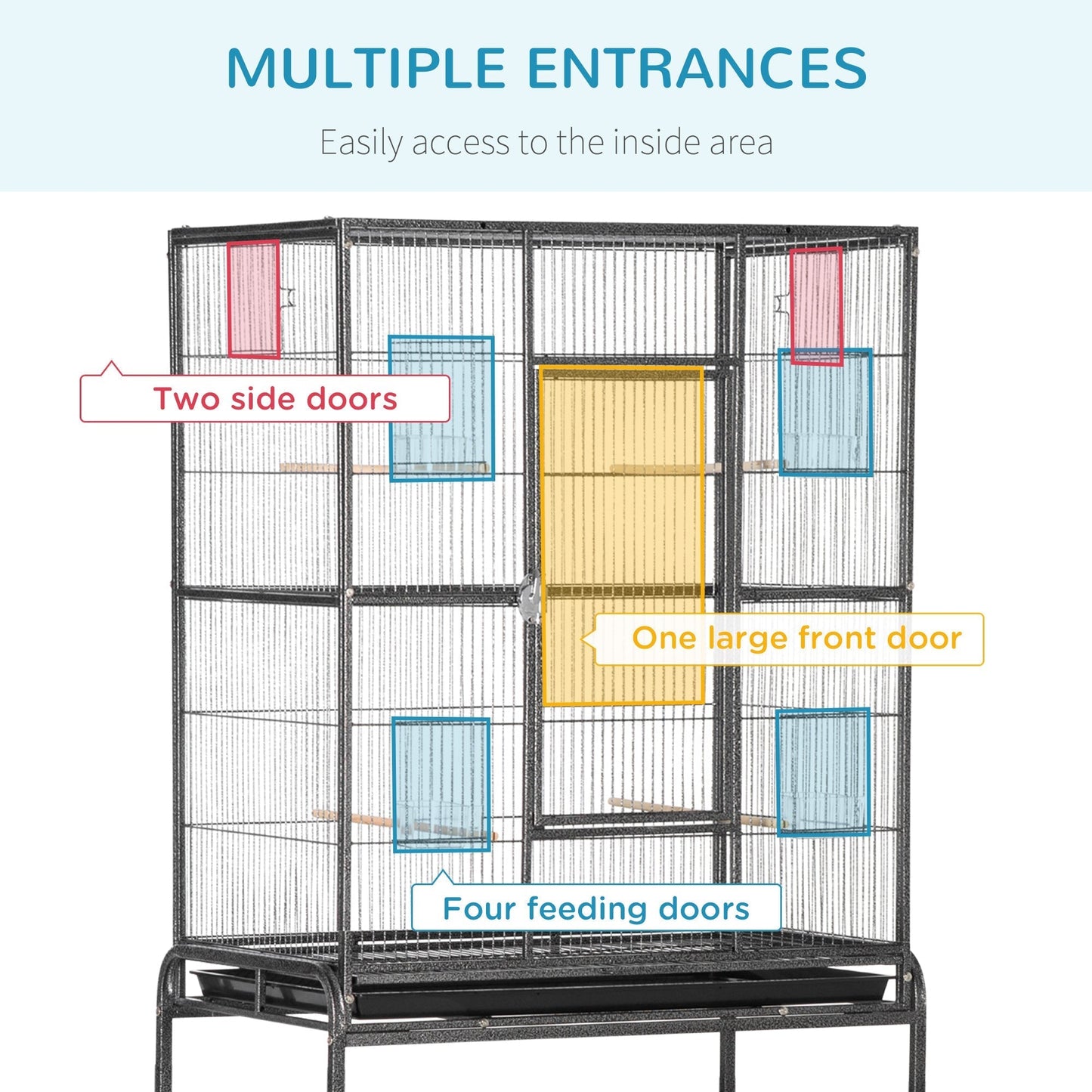 PawHut Large Bird Cage Budgie Cage with Stand, Storage Shelf, Wood Perch for Parrot Canary Parakeet Cockatiels, 81 x 48 x 162.5 cm