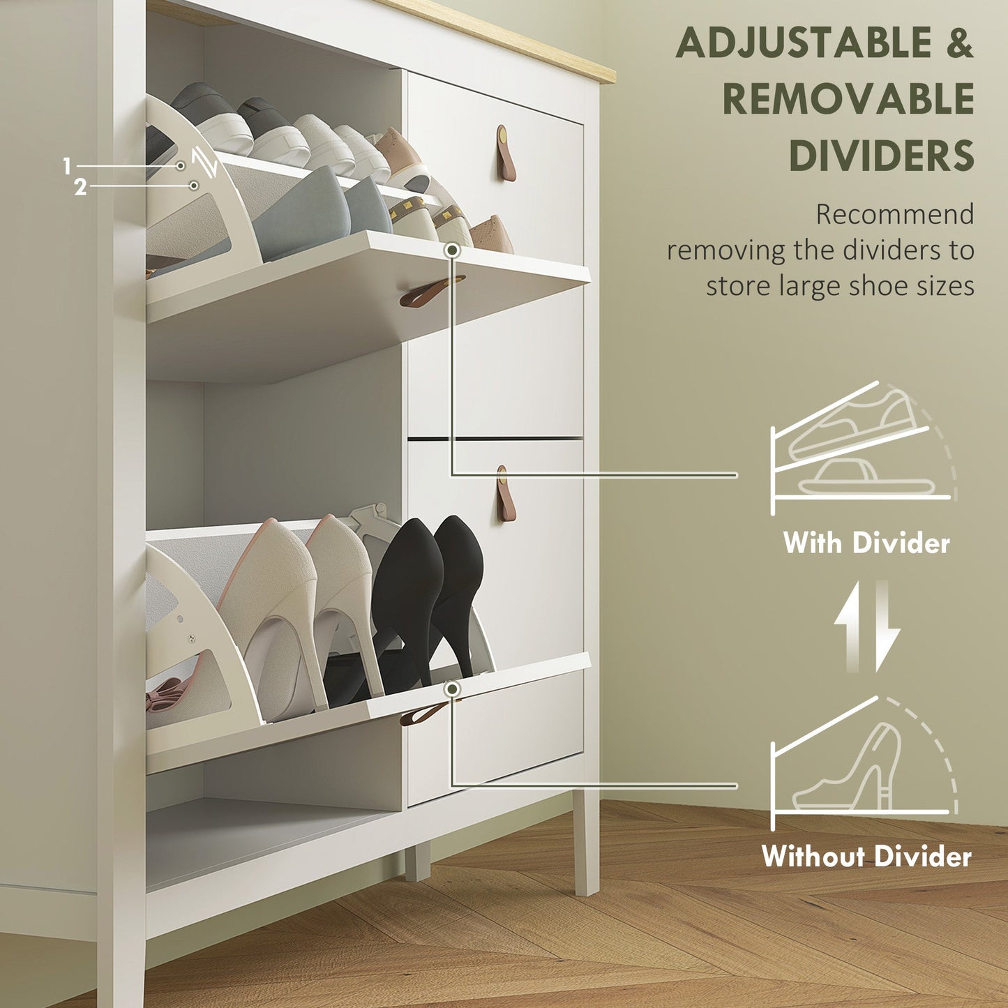HOMCOM Modern Four-Drawer Shoe Cabinet - White