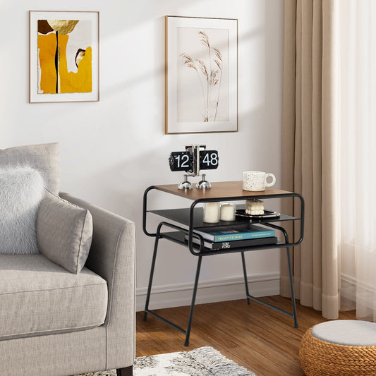 3-Tier Sofa Side Table with Storage Shelf for Living Room Bedroom-Brown