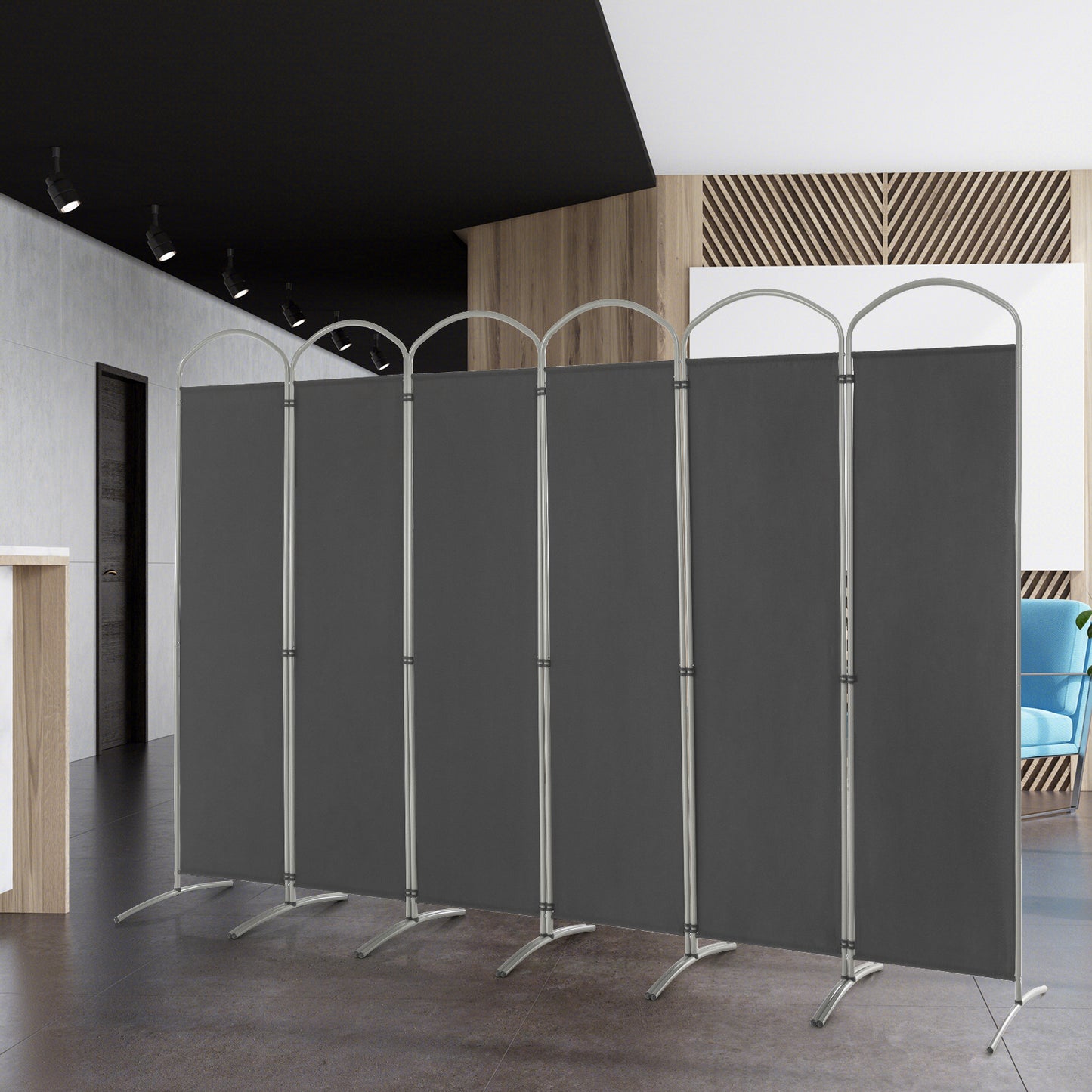 6 Panel Freestanding Folding Room Divider for Home Office-Grey