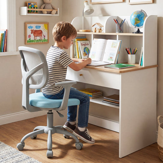 Kids Desk Chair with Adjustable Seat Height and Swivel Wheels for Ages 3+-Blue