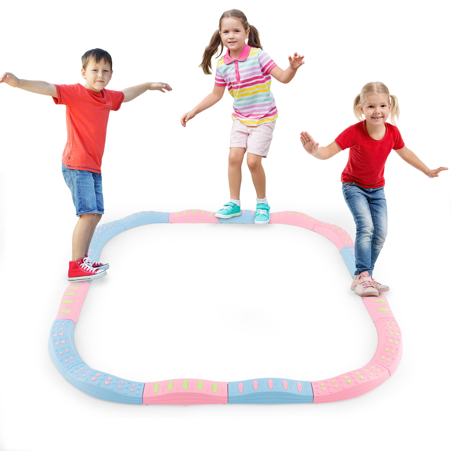 Kids Balance Beams 20 Pieces Stepping Stones with Bottom Mats-Macaron Pink
