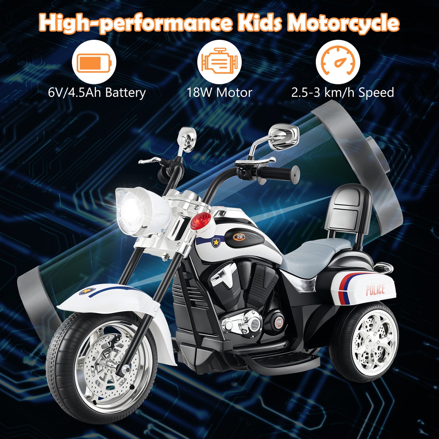 Kids Electric Motorcycle Motorbike 6V Battery Horn Headlight-Black