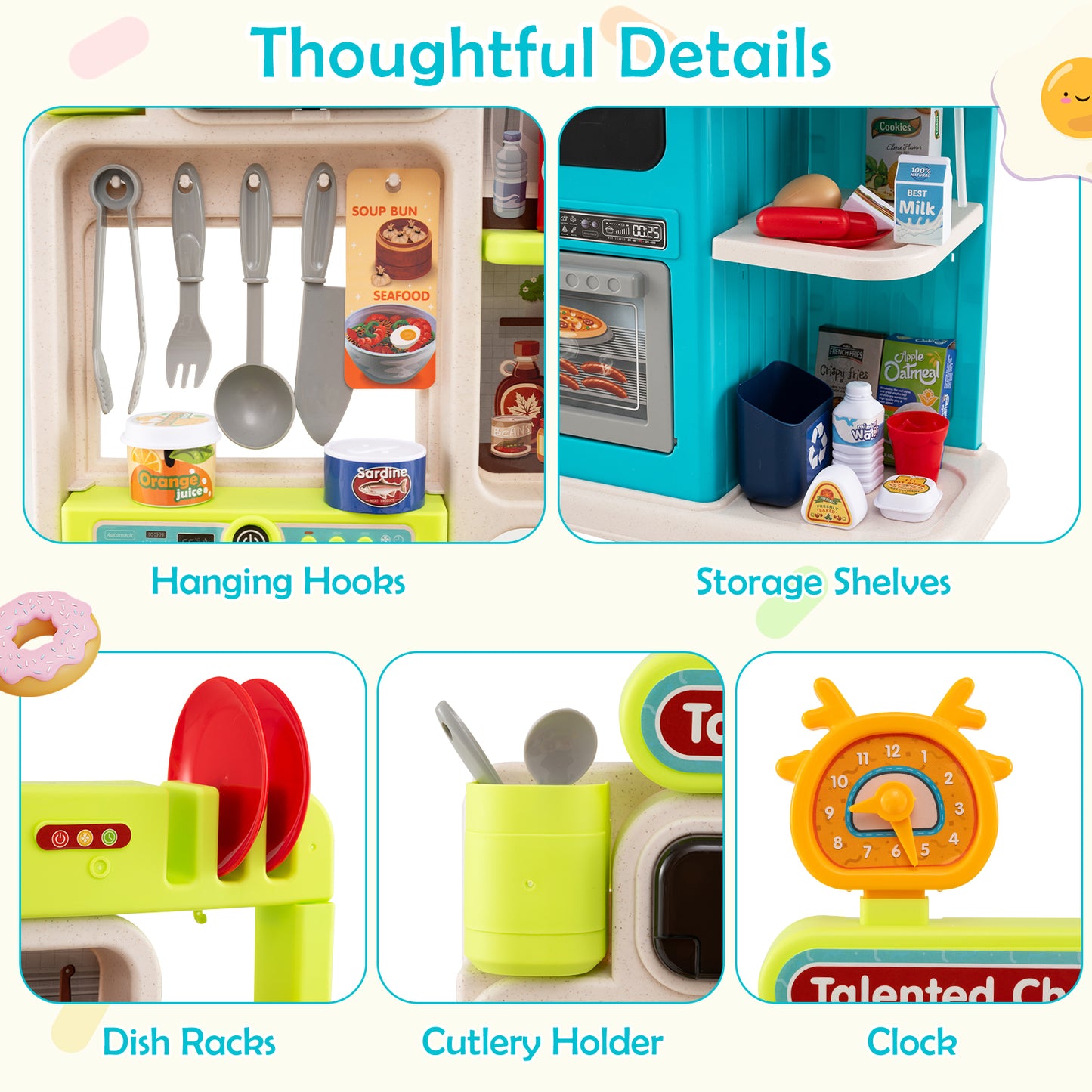 Kids Kitchen Playset Pretend Play Kitchen with Realistic Sounds and Lights-Blue