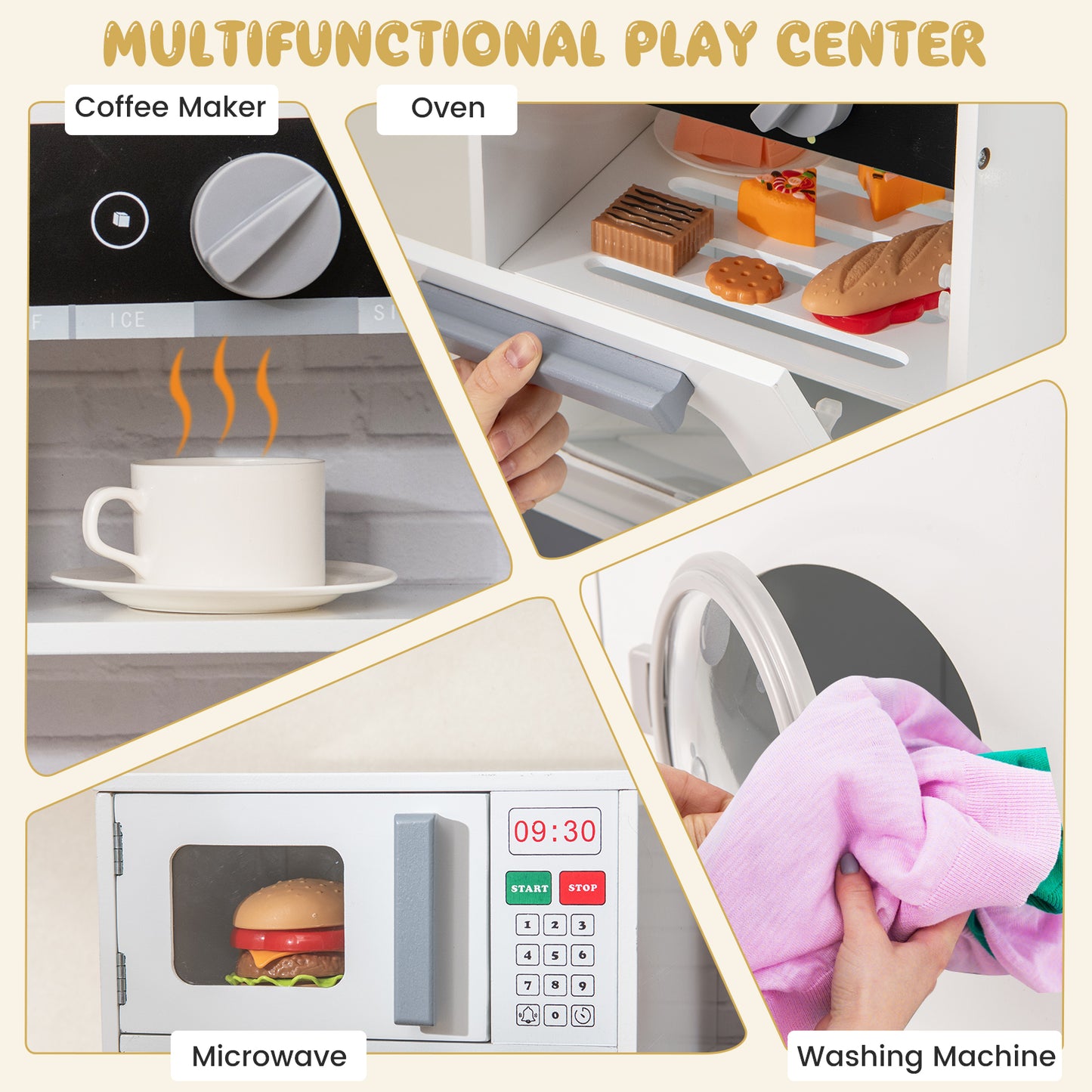 Kids Play Kitchen Toy Set with Water Dispenser and Sink-White