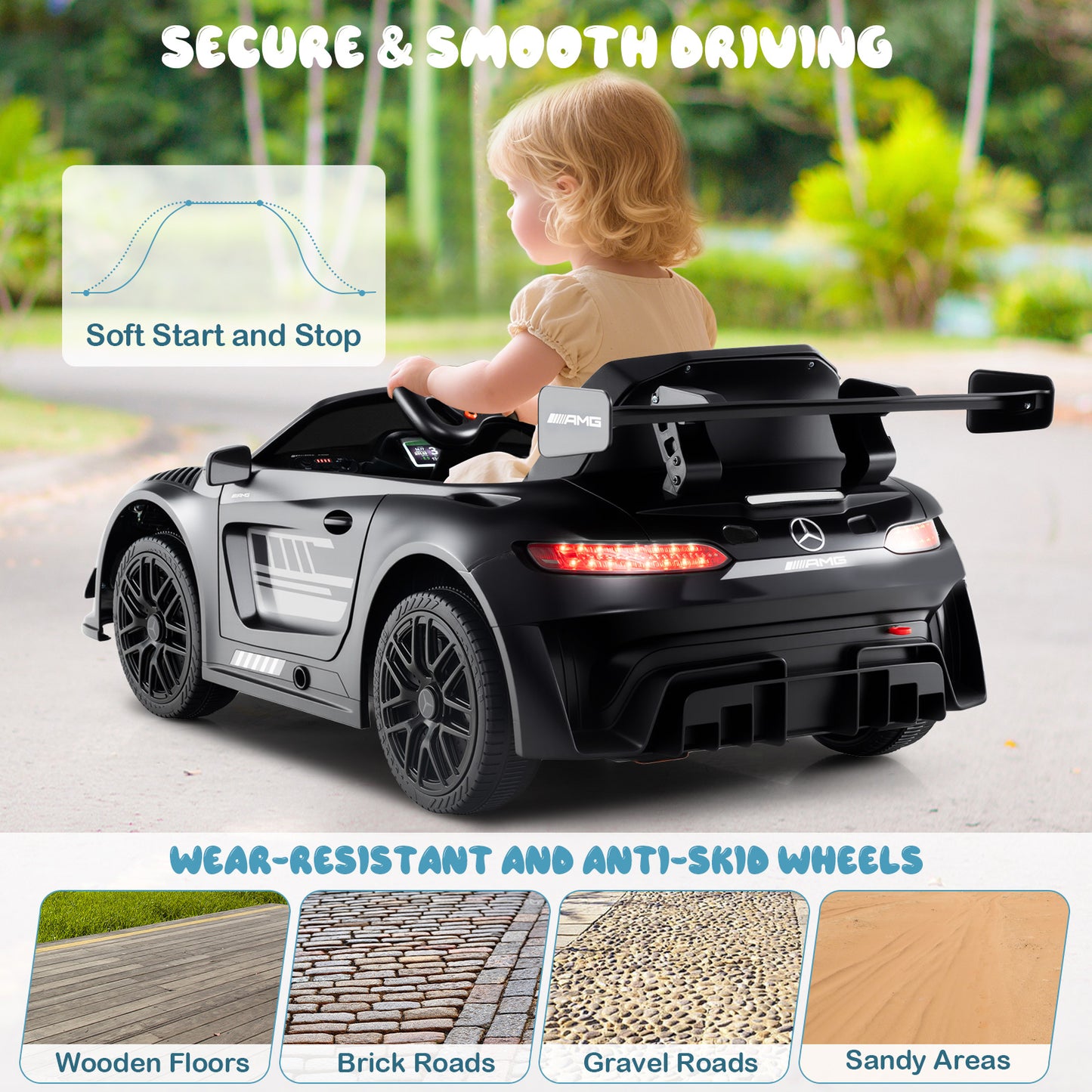 12V Kids Powered Ride on Car Benz GT3 with Spoiler and Remote Control-Black