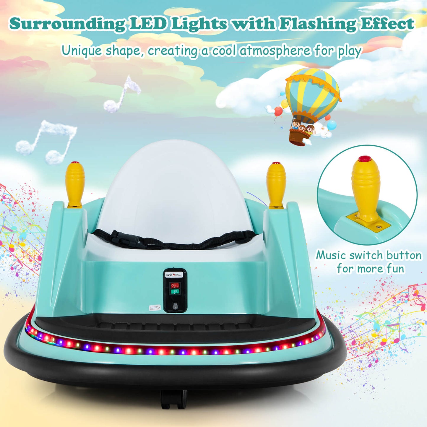 Kids Ride-On Bumper Car with Colorful Flashing Lights and Music-Green