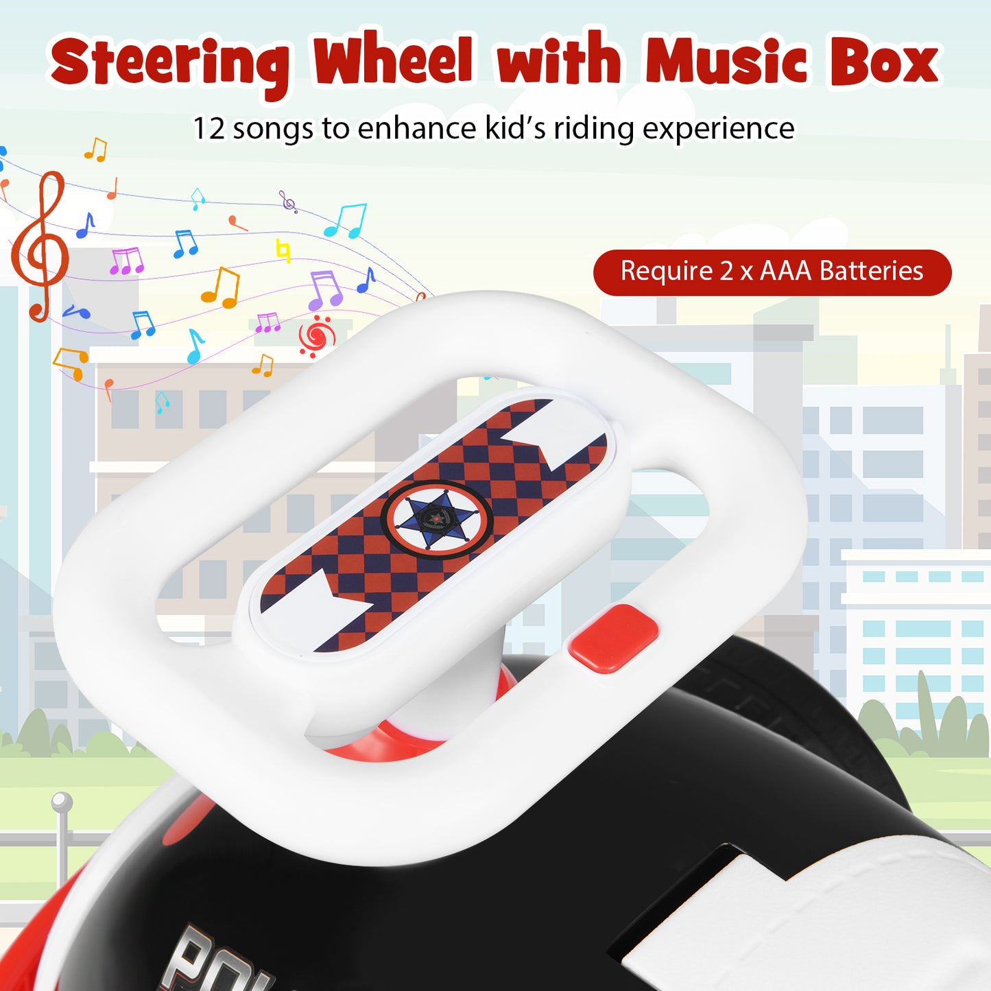 Kids Ride On Car Sliding Toy with Music and Cool Rear Wings-Black & Red