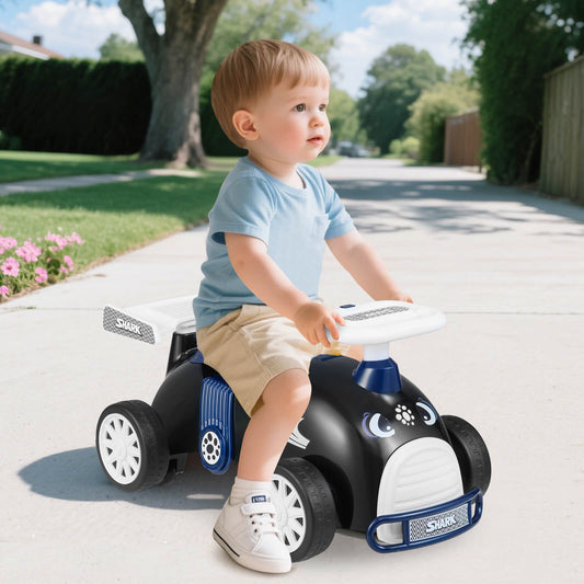 Kids Ride On Car Sliding Toy with Music and Cool Rear Wings-Black & Blue