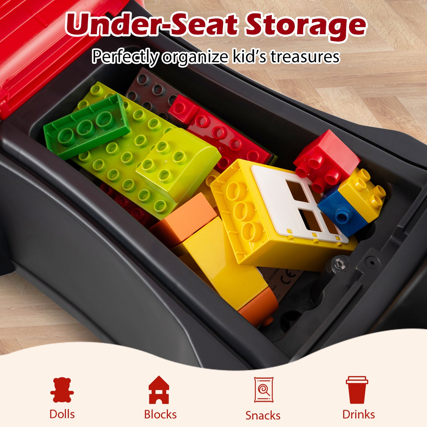 Kids Ride On Push Car with Lights and Under-seat Storage-Red