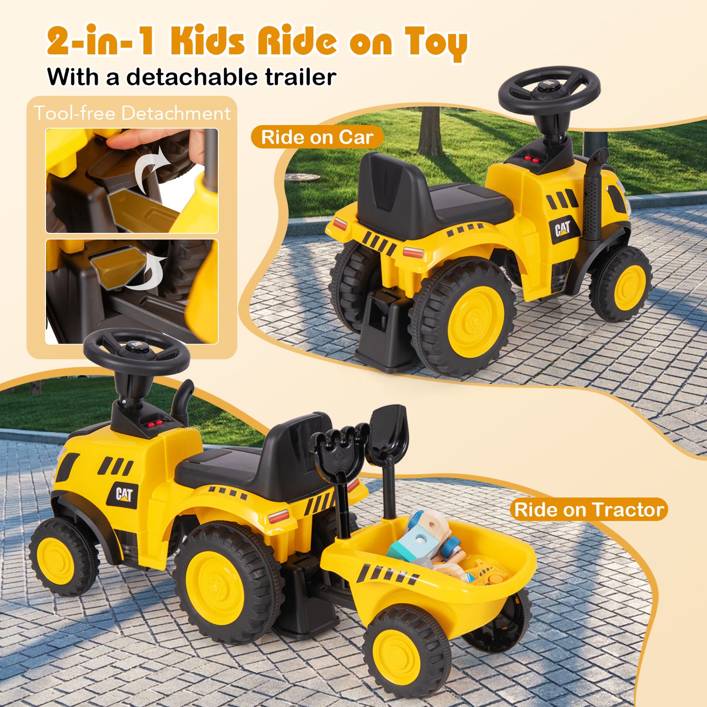 Kids Ride on Tractor Licensed Caterpillar Foot to Floor Sliding Car-Yellow & Black