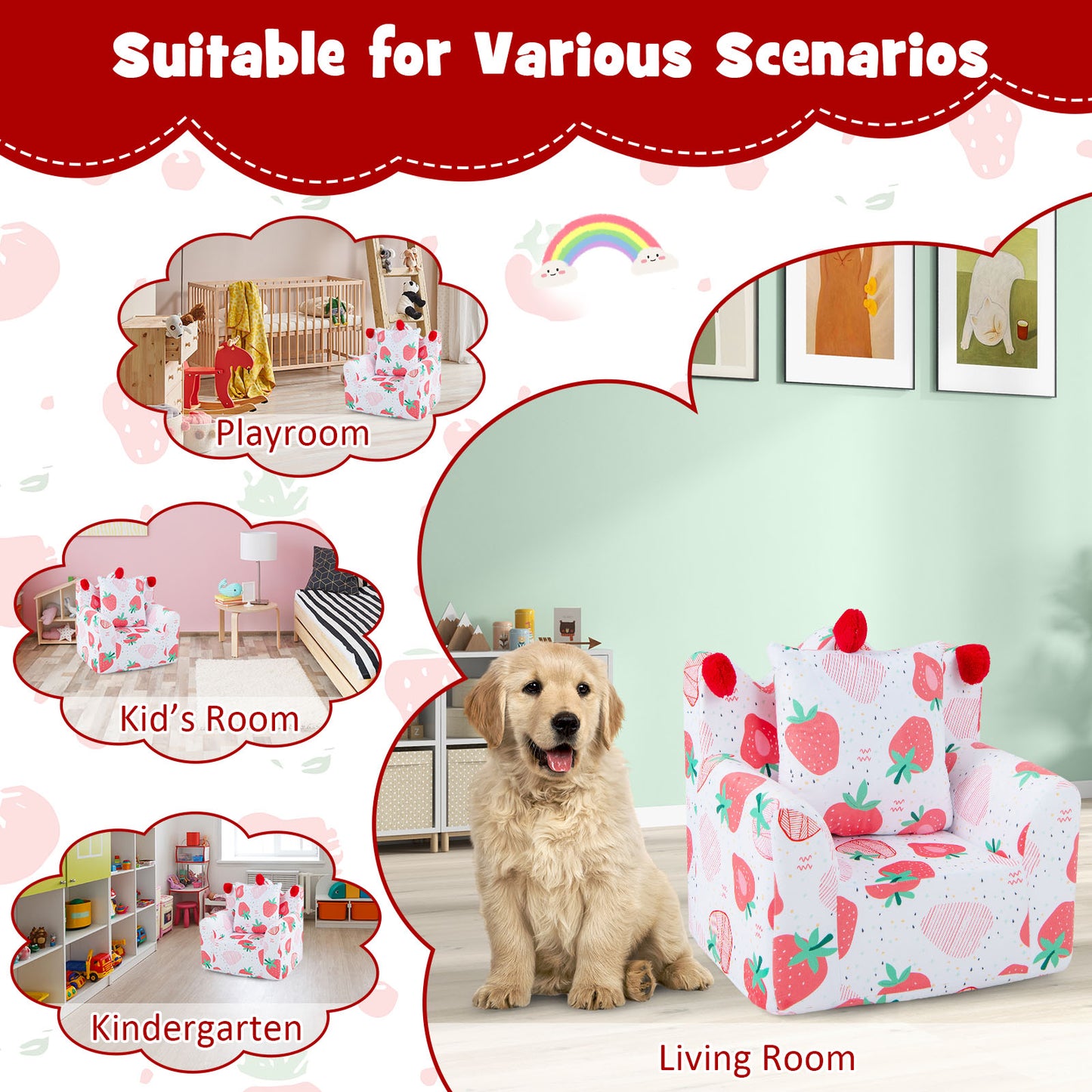Kids Sofa Chair Foam Filled Armchair with Extra Padded Pillow-Pink