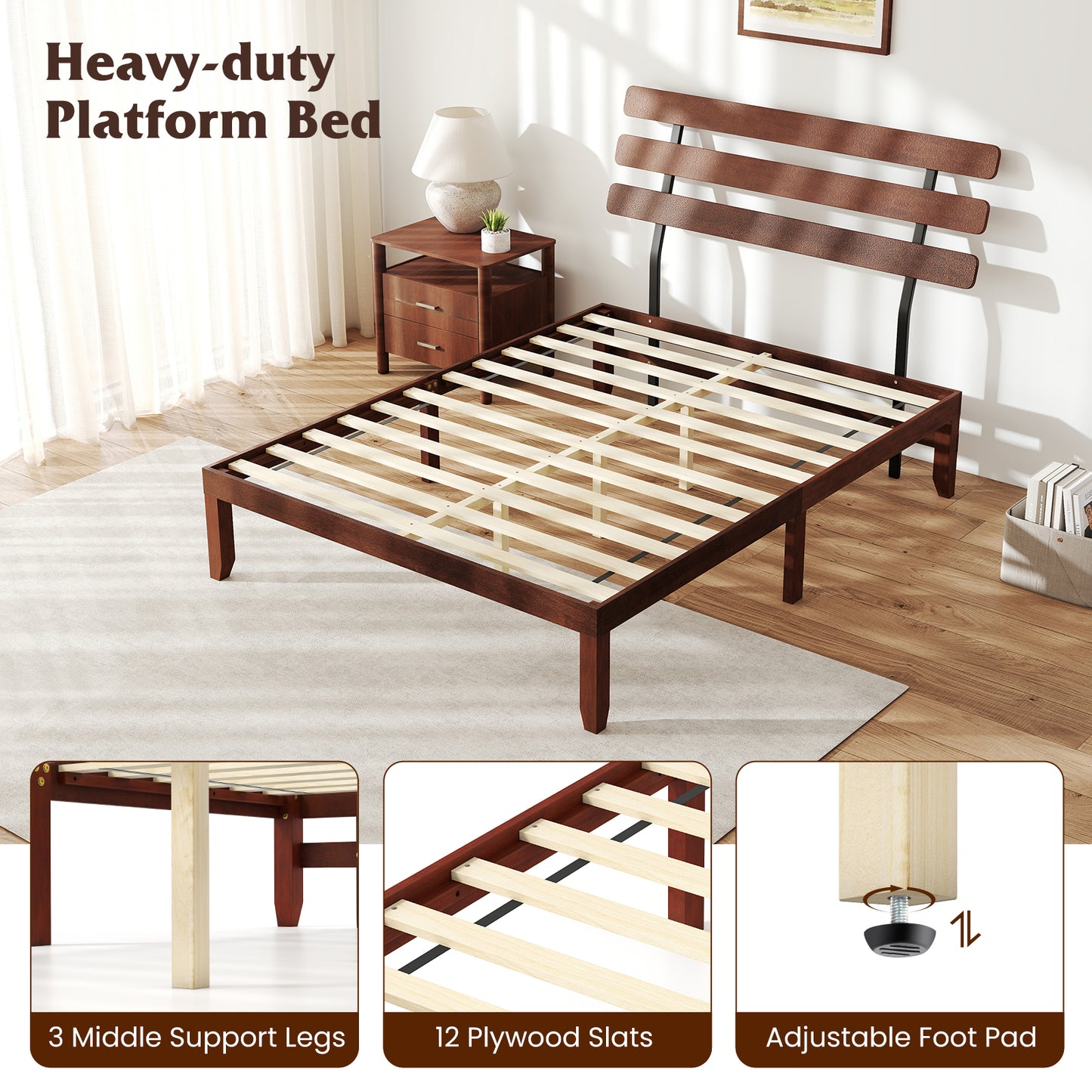 Double/King Size Bed Frame with Retro Headboard and Under-Bed Storage Space-King Size