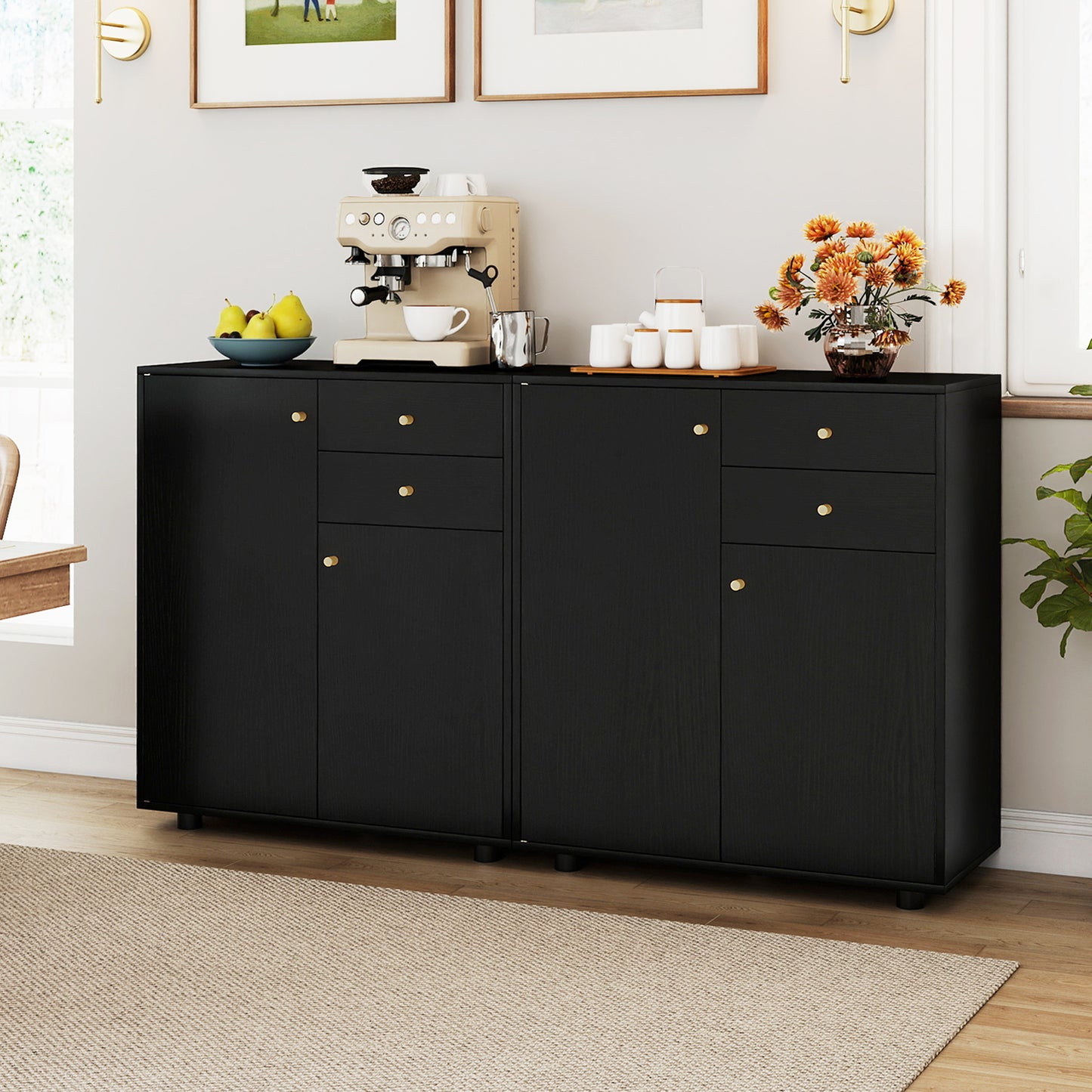 Kitchen Sideboard Buffet Cabinet with 3 Adjustable Shelves-Dark Grey