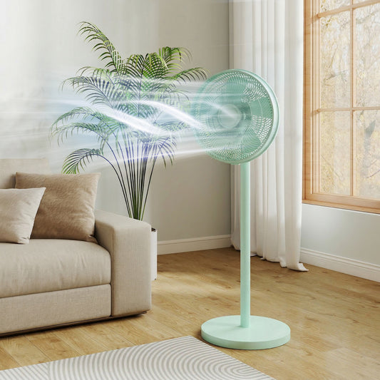 HOMCOM 40 cm Standing Fan, Cooling Floor Fan with 80° Oscillating, Adjustable Tilt and Height, 4 Speed, Remote Control, Green