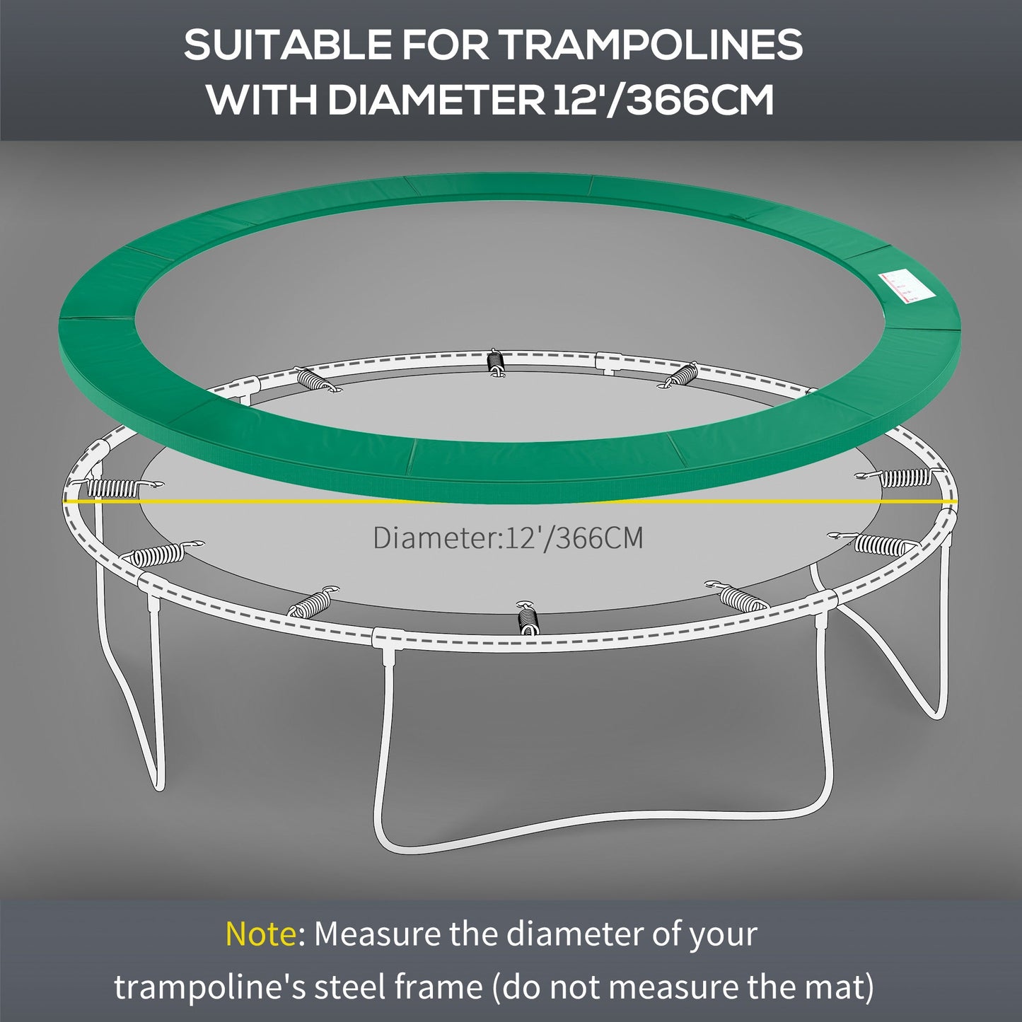 HOMCOM 12FT Replacement Trampoline Pad Thick Foam Safety Φ366cm Spring Cover Bounce Padding - Green