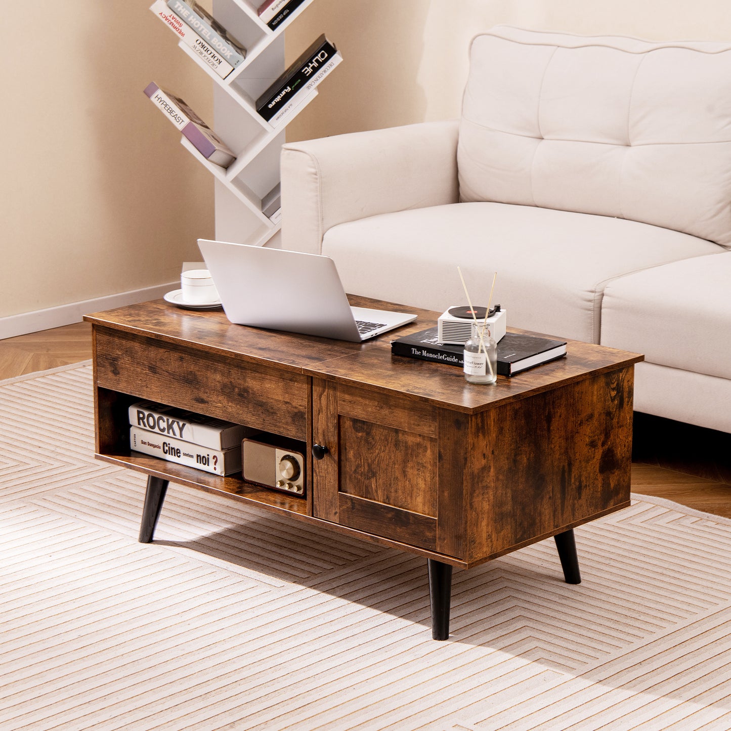 Lift Top Coffee Table with Storage Living Room Table with Hidden Compartment-Rustic Brown