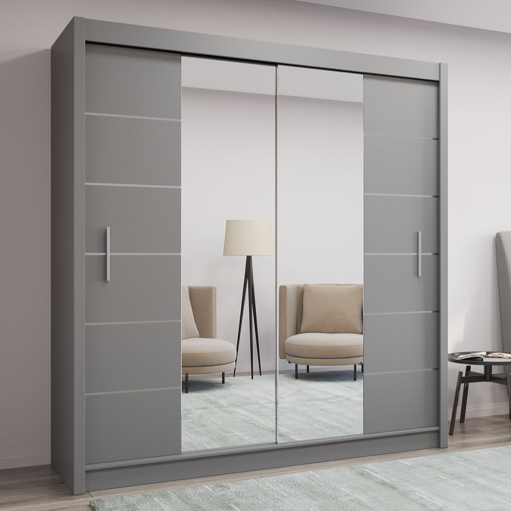 Elegant 2 Door Sliding Mirror Wardrobe Artisan Oak, Black, White, Grey, 203cm