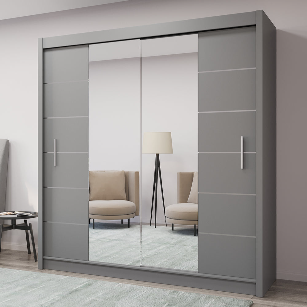 Elegant 2 Door Sliding Mirror Wardrobe Artisan Oak, Black, White, Grey, 203cm