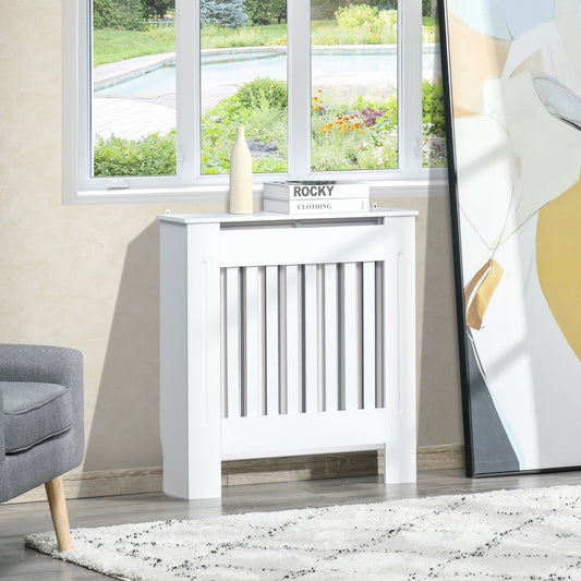HOMCOM Slatted Radiator Cover Painted Cabinet MDF Lined Grill in White (78L x 19W x 81H cm)