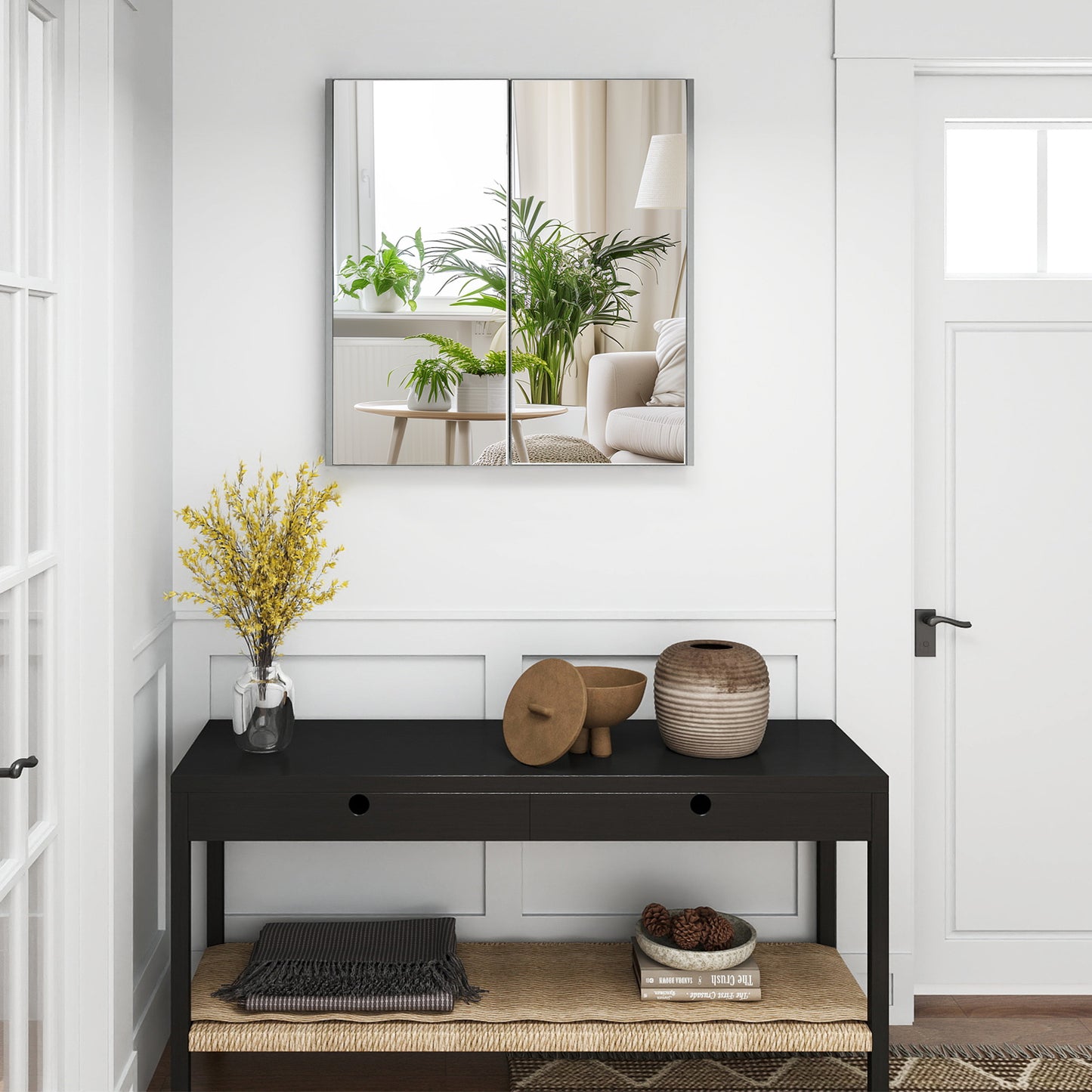 Medicine Cabinet with Mirror and Double Mirrored Doors -Grey