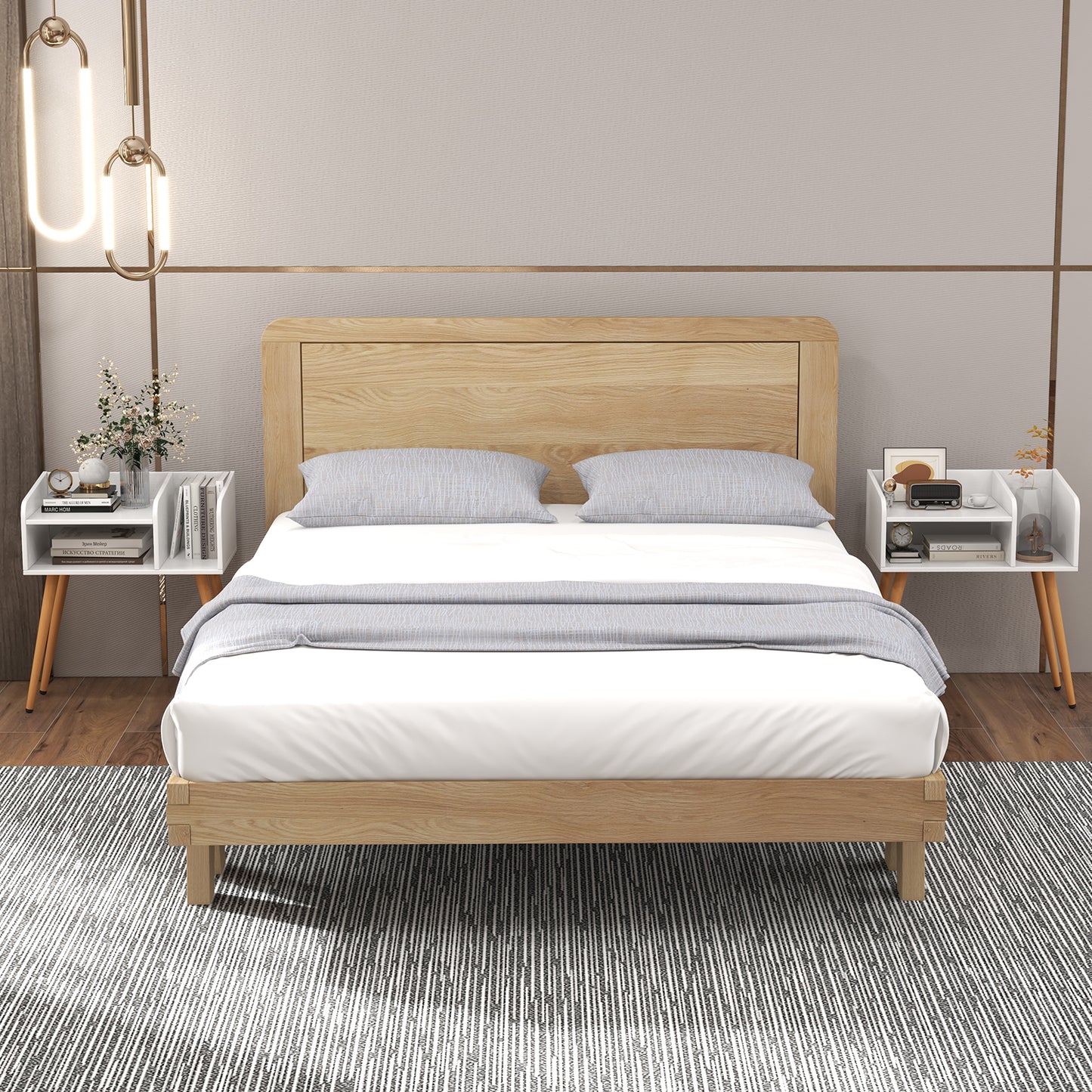 2-Tier Mid Century Modern Nightstand with Open Shelves-White
