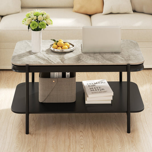 Modern Rectangular Coffee Table 2-Tier Center Table-Grey