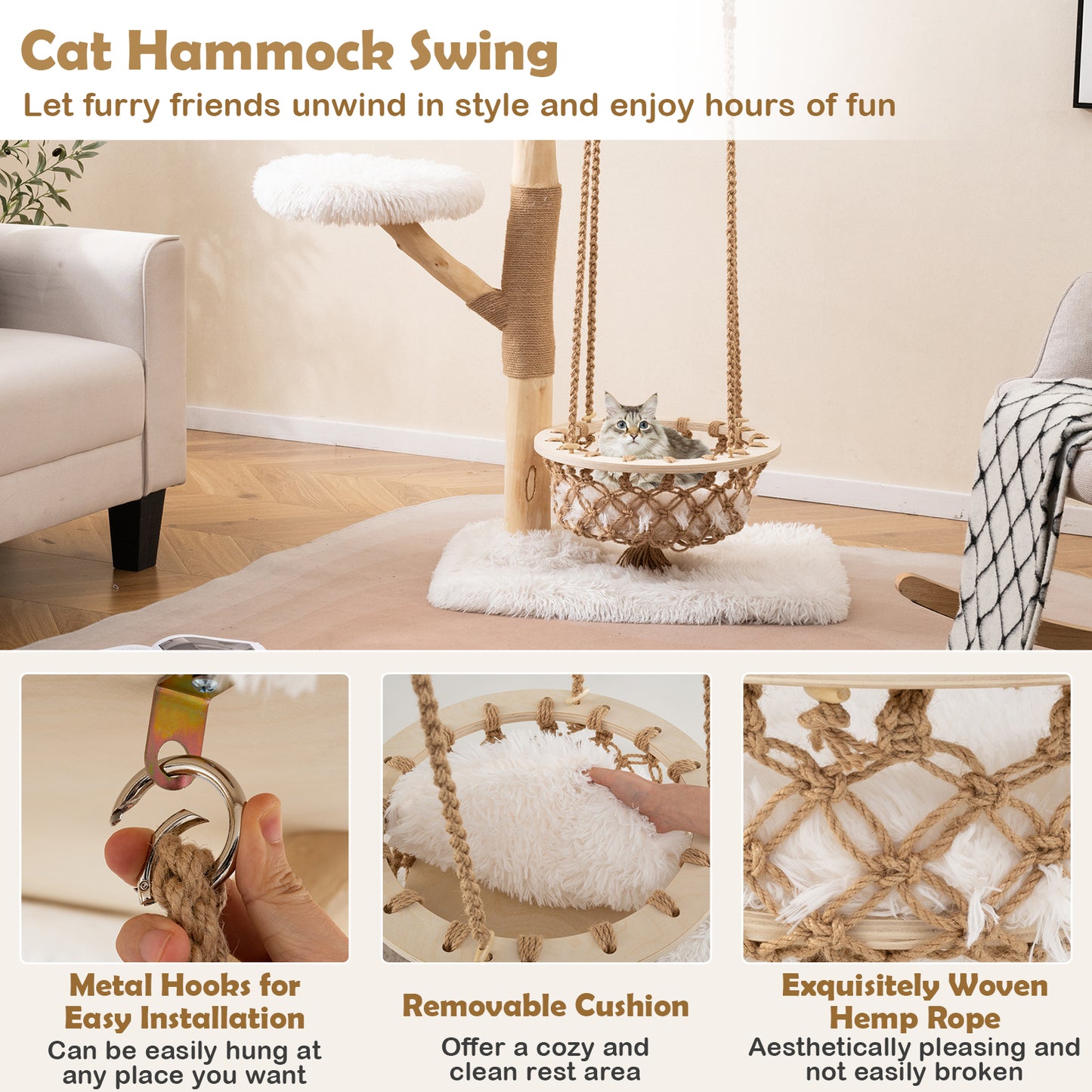 Modern Cat Tree for Indoor Adult Cats Large Kitten Tower-White